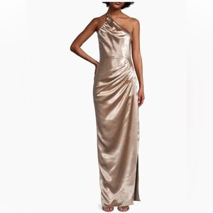 Aiifos Mira Satin Maxi One Shoulder Gold Gown
